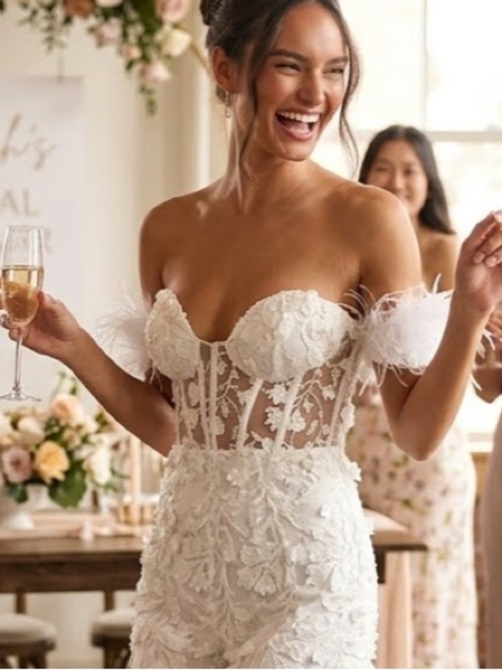 New Lulus White Feather-Trim Bridal Jumpsuit - Elegant Wedding Sz Small - Picture 2 of 12